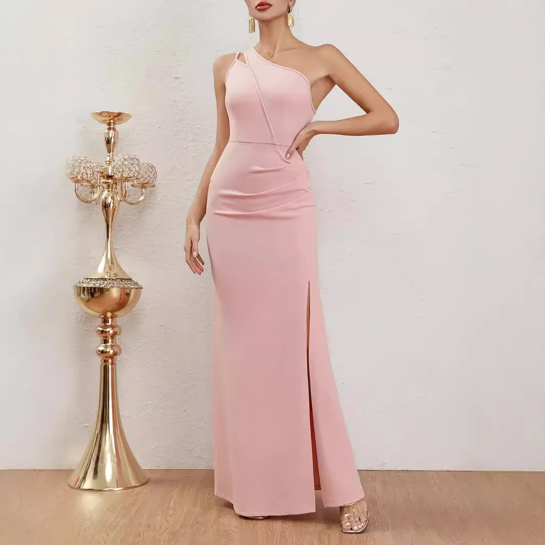 2024 New European and American Hot Women's One Shoulder High Waist Front Slit Temperament Dress Sale Skirt