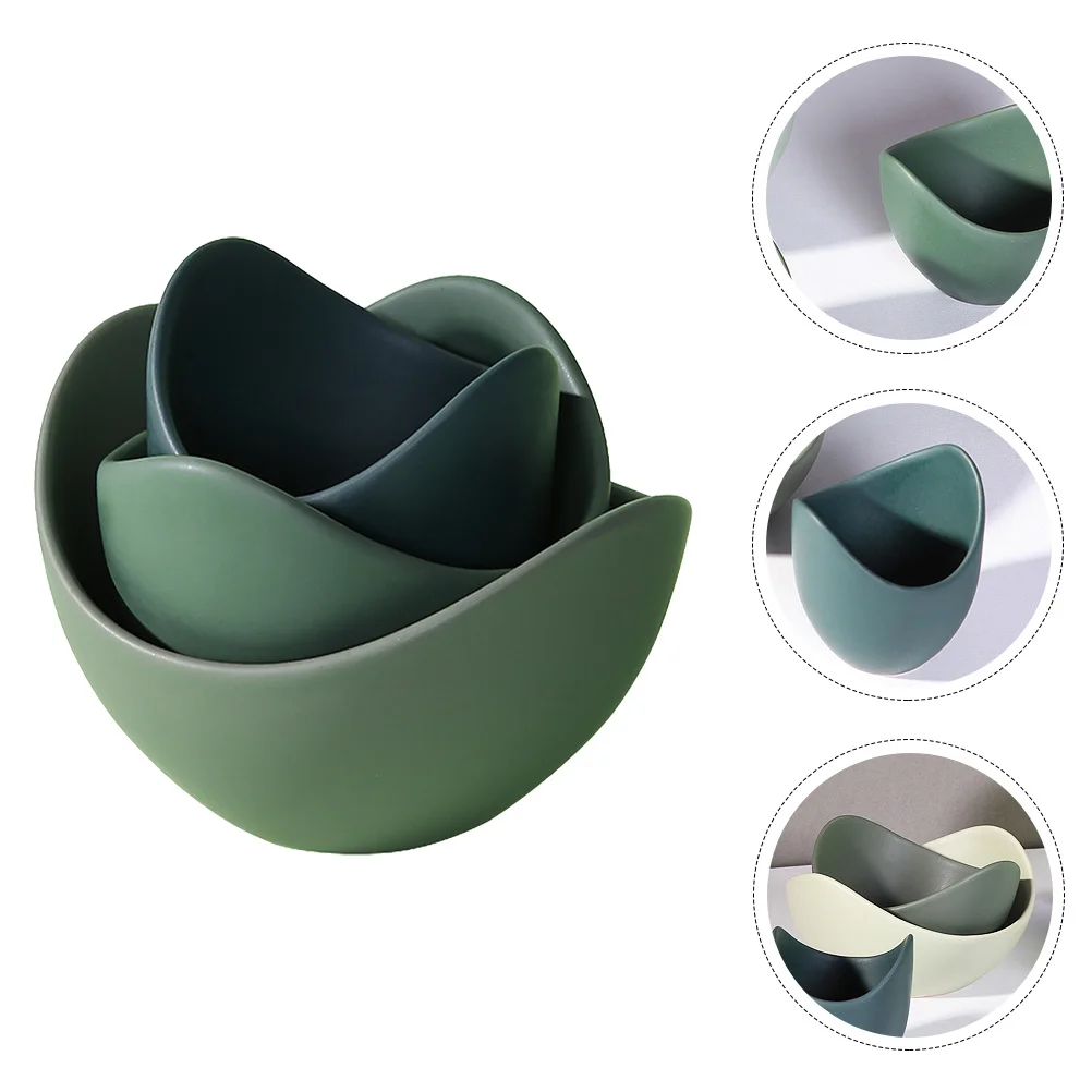 

3Pcs Japanese Style Lotus Ceramic Plate Set Fine Workmanship Food Container Dessert Fruit Candy Snack Tray Household Plate