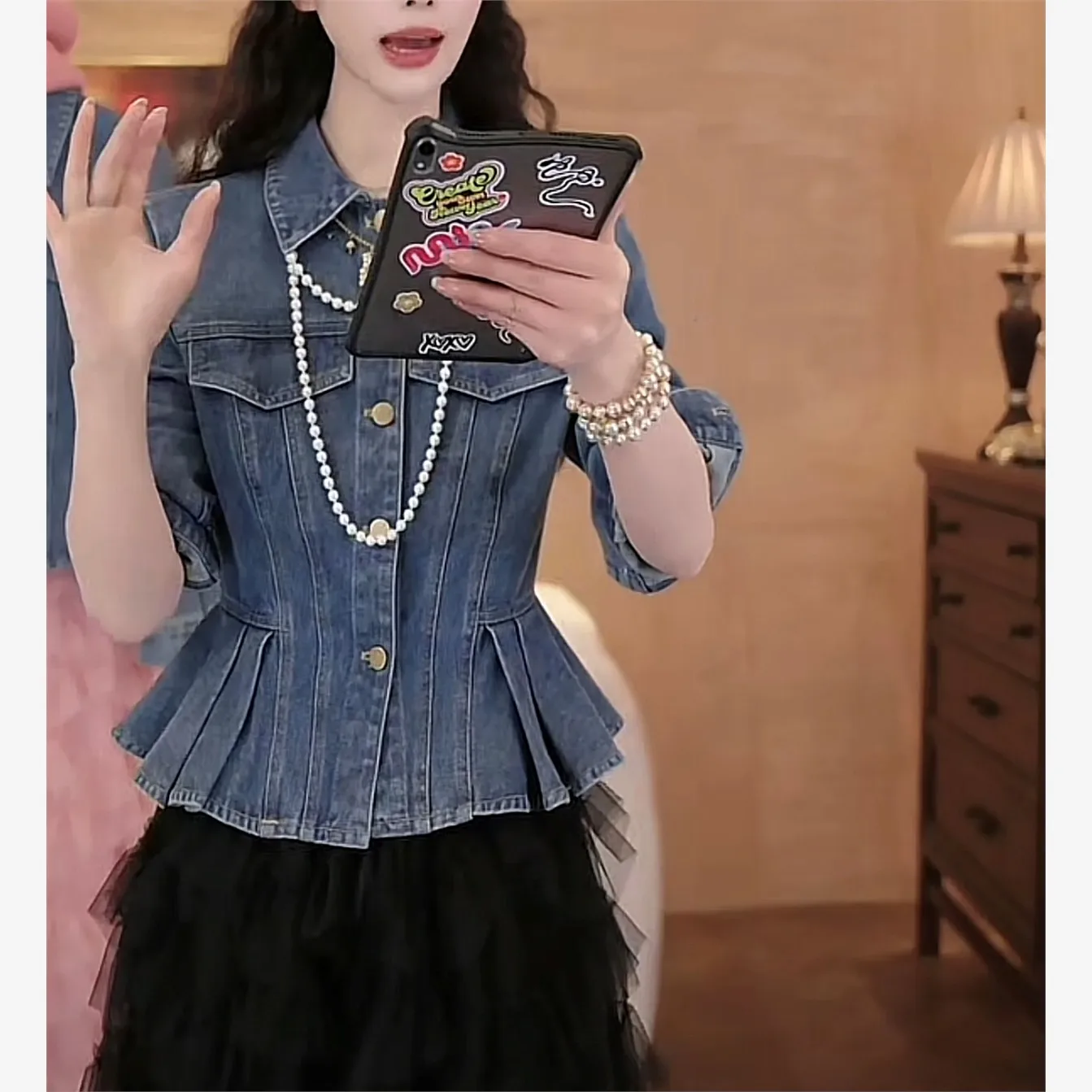 Lose lässige blaue Denim Irt Damen Long Sve Autumn New Sle Faionable Vielseitiges Top Loose Fit klassischer Kragen C...