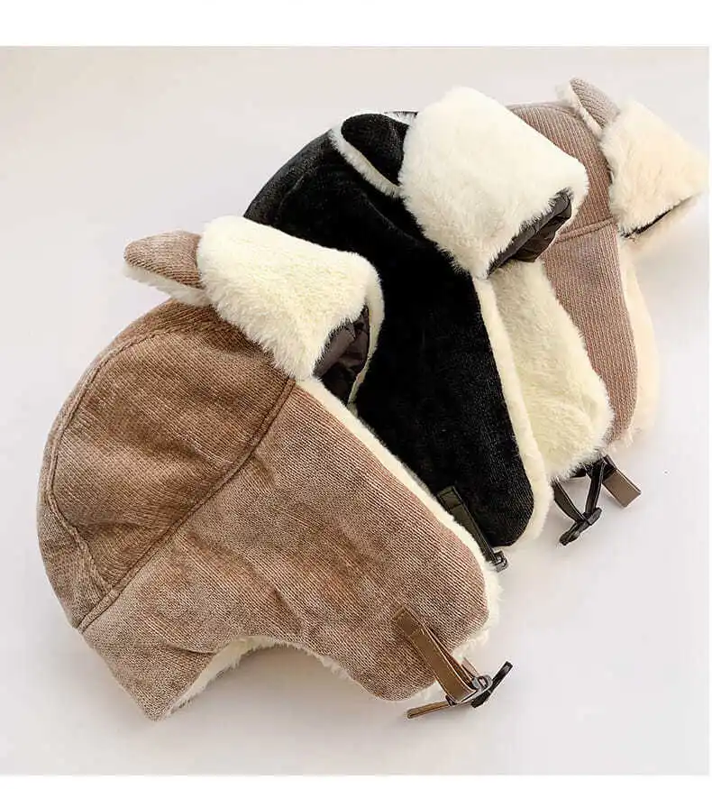 3-12Y Winter Kid Hat Family Match Girl Boy Cap Faux Fur Windproof Hat Women Men Bomber Fur Ear Flap Cap Ski Trooper Trapper