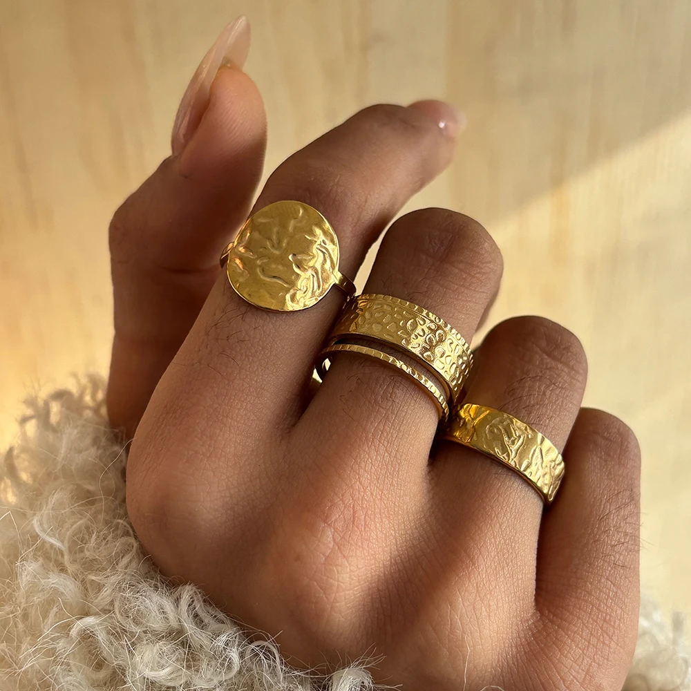 DOTIFI-Conjunto de anillos abiertos geométricos minimalistas de acero inoxidable, joyería ajustable para dedo, adecuada para uso diario