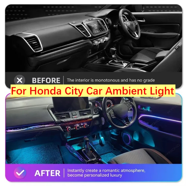 KYNCHO for HONDA CITY LED Car Ambient Light Kit 64 Colors RGB Bluetooth App Control Symphony Auto Interior Lighting