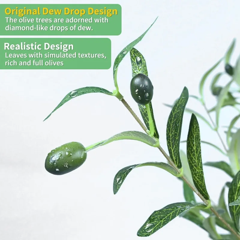 Artificial Olive Tree, Tall Fake Water Droplet Olive Tree for Indoor, Faux Olive Silk Tree, Large Plants