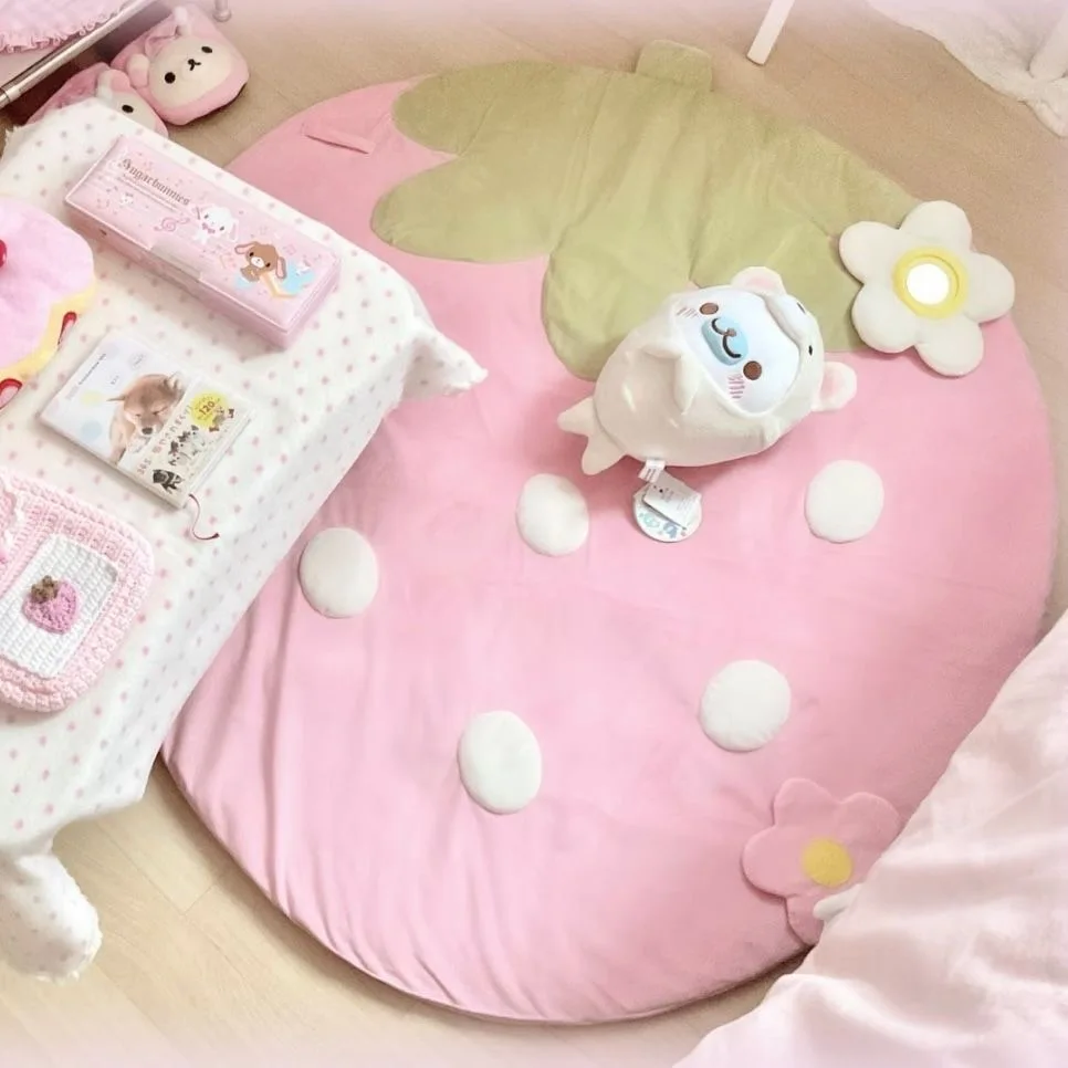 Erdbeer-Muster Plüsch-Verdickte Bodenmatte Schlafzimmer Baby-Krabbelmatte Raumdekoration Abnehmbar und Waschbar Ambiente-Gefühl
