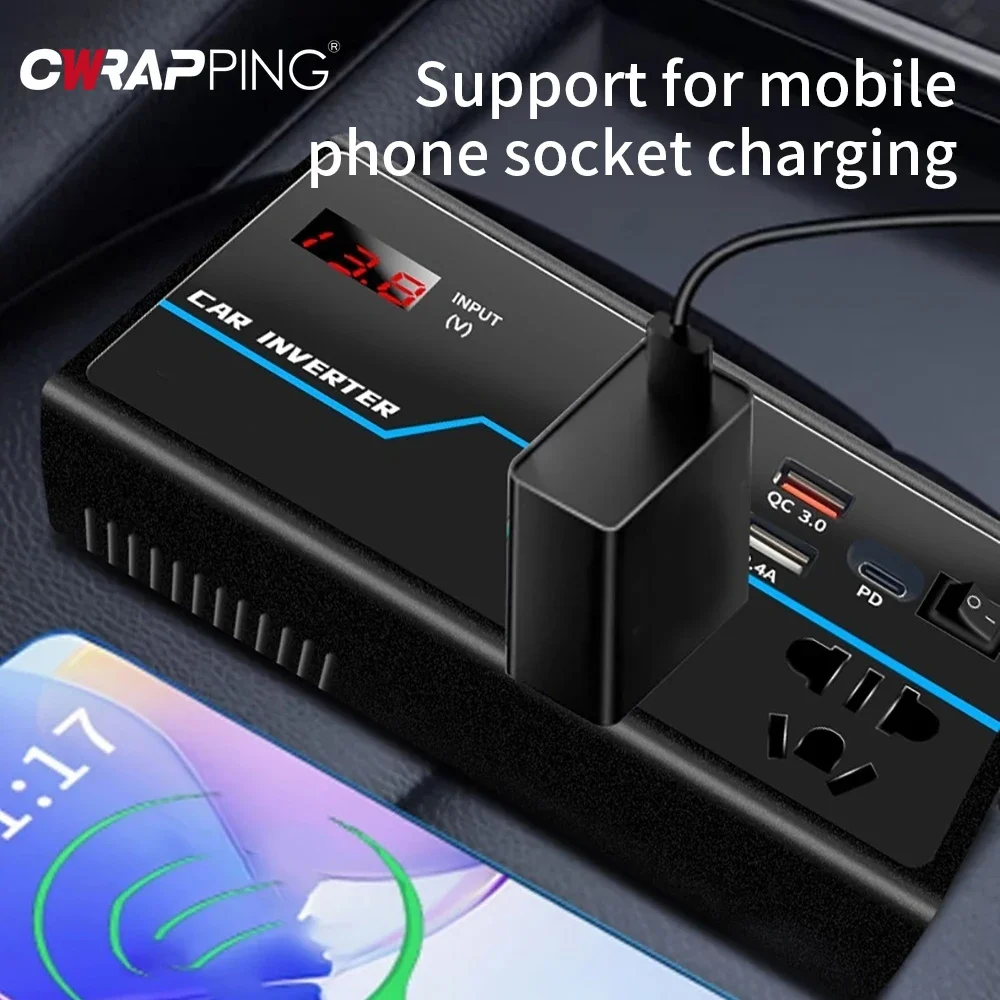 

200W Vehicle Inverter 8-Port Dual Voltage Car Inverter 200W Heavy-Duty Fast Charge for RV Camping Off-Grid Power Supply System