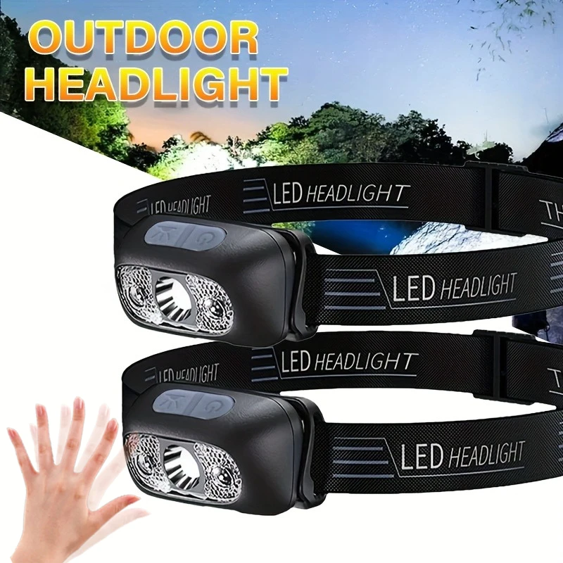 

Сенсорные налобные фонари, мини-светодиодный мощный налобный фонарь для ночной рыбалки, перезаряжаемый через USB, супер яркий регулируемый угол фар