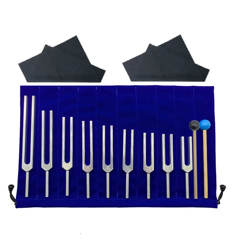 9 Silver Tuning Forks for Healing Chakras, Sound Therapy, Maintaining Perfect Harmony of Body, Mind and Spirit