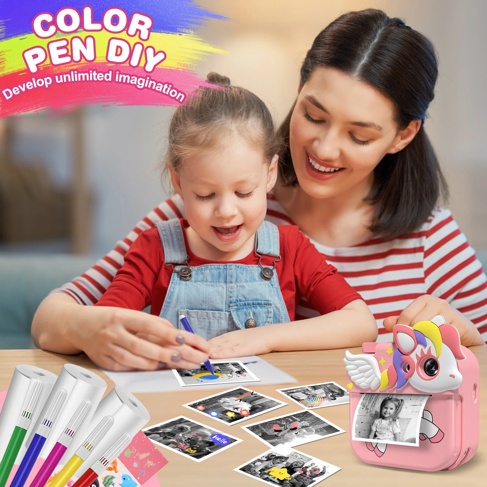 Cámara instantánea Gofunly para niños, cámara de serigrafía HD IPS de 12MP 1080P para niños, cámara instantánea de 2,4" con tarjeta 32G