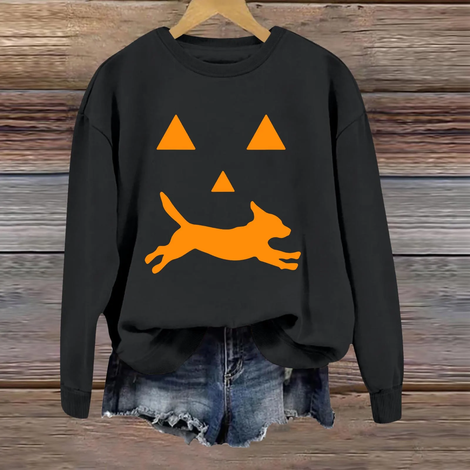 

Halloween Printed Sweatshirt Puppy Print Jumper Women's Crew-Neck Long-Sleeved Hoodless Top Autumn Winter Simple Casual Hoodie