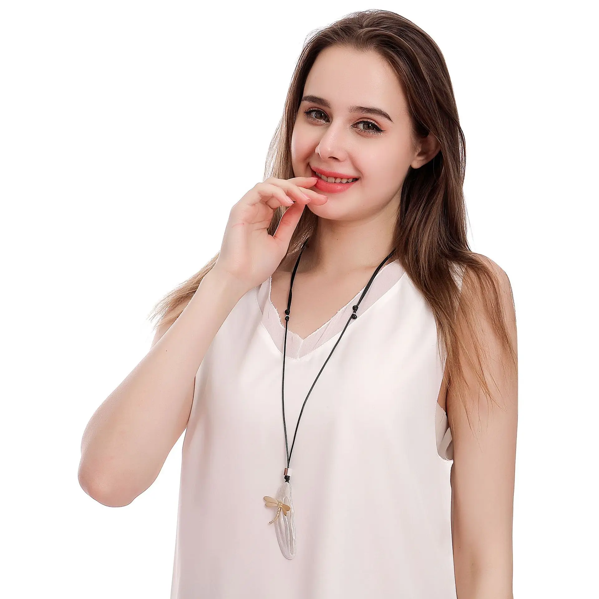 European and American style geometric two-color dragonfly rope alloy long women's necklace sweater