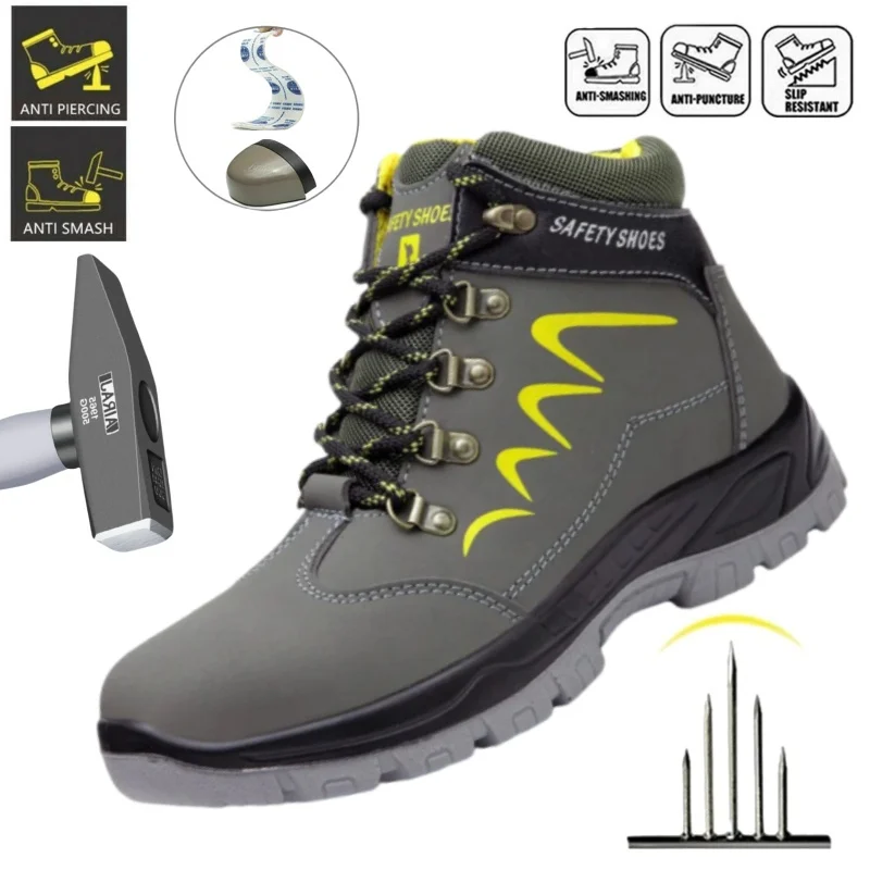 Waterproof Men's Safety Work Boots Steel Toe Shoes Anti Impact And Anti-Puncture Outdoor Adventure Hiking Industrial Boots