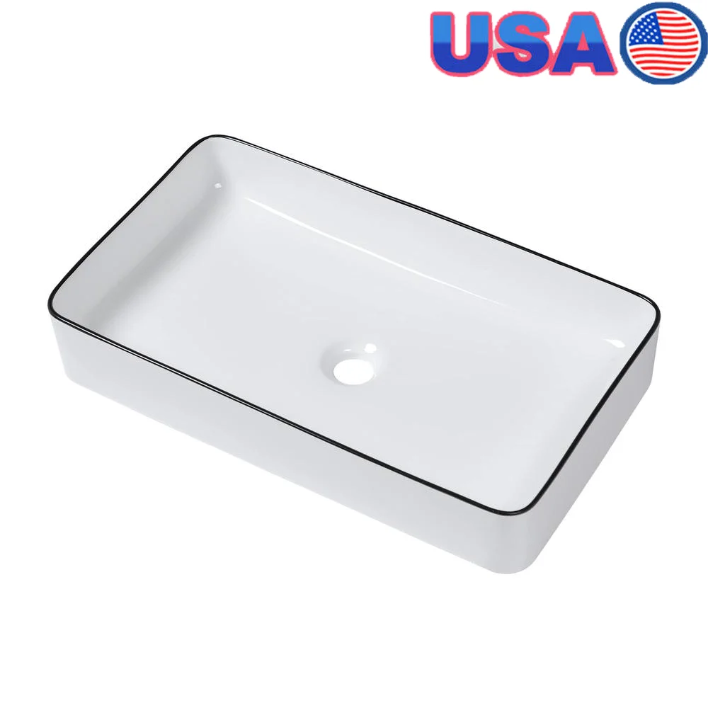 Modern Rectangle White Bathroom Sink 24x14 Inch Easy Install Stain Resistant Ceramic Basin IAMPO Certified Brand