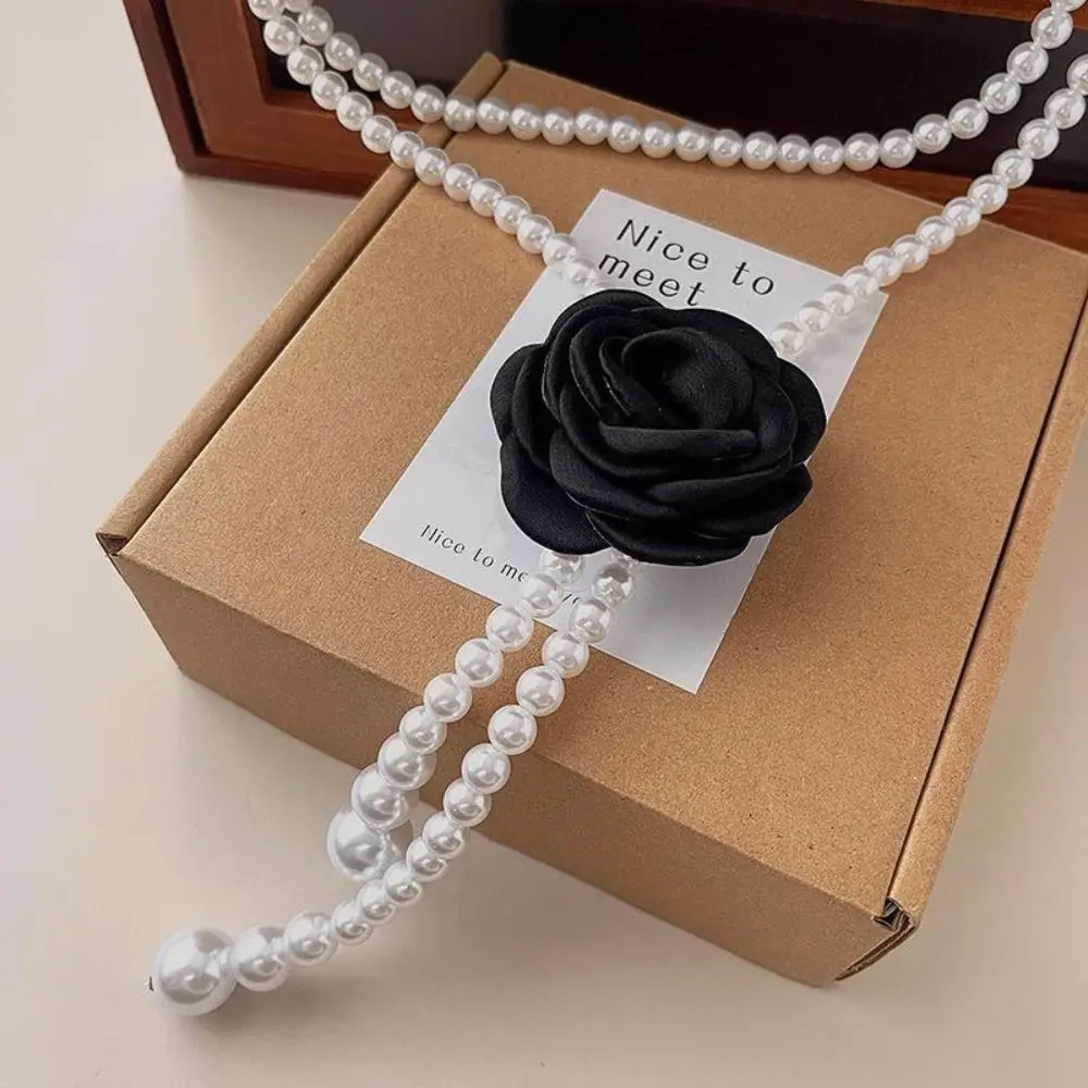 Retro Camellia Flower Pearl Waist Belts Dress Decorative Accessories Elastic Belt Elegant Pearl Waist Chain Clothing Supplies