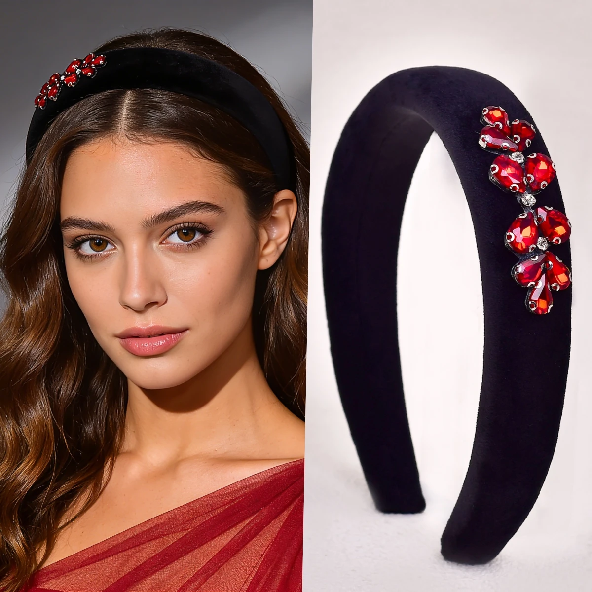 

Retro Minimalist Rhinestone Wide Headband Women's Hair Accessory Banquet Party & Everyday Decorative Hairband SA06