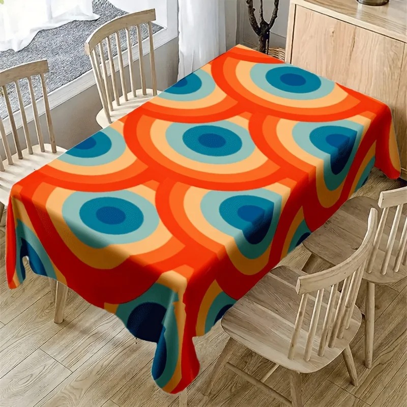 Bright Color Block Circle Tablecloth, Soft Rectangular Washable Table Cover for Daily Dining & Family Gathering Room Decor