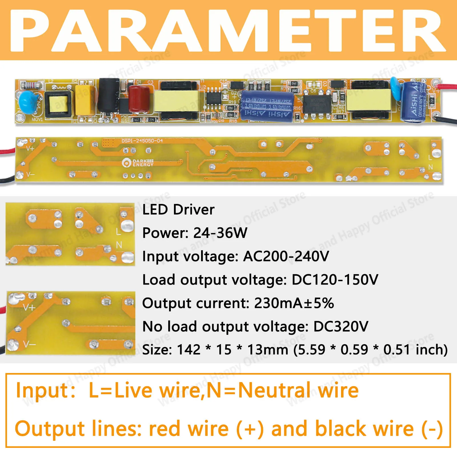 24-50W 36-50W High Voltage Non Isolated Certified Flicker Free Driver 230mA 290mA LED Line Light Flat Light Driver Power Supply