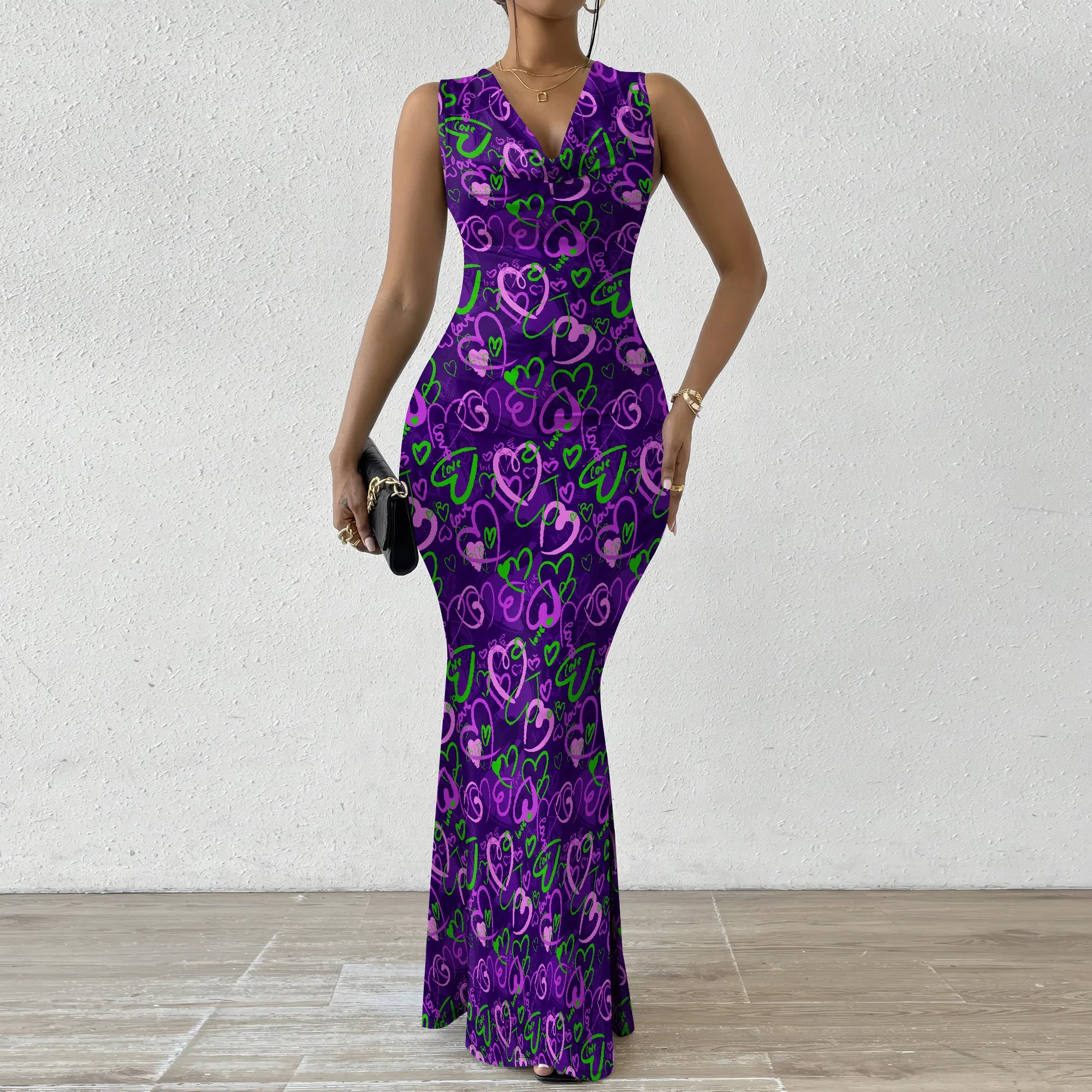 

Women's Mermaid Dress Fitted Cowl Neck Fishtail Dress XS-2XL Heart Motif for Beach Party Nightclub Even
