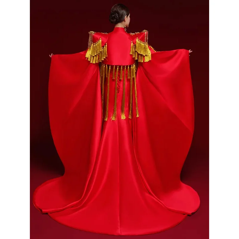 DY20China-Chic Catwalk haut de gamme scène traînant Performance vêtements Style chinois hôte longue tempérament robe Han Fu2