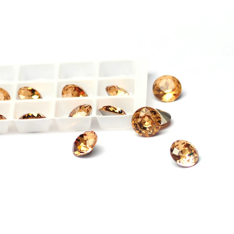 High Quality Light Colorado Topaz Nails Rhinestone Brilliant Cut Shape Pointback Crystal Stone for 3D Nail Art Gems