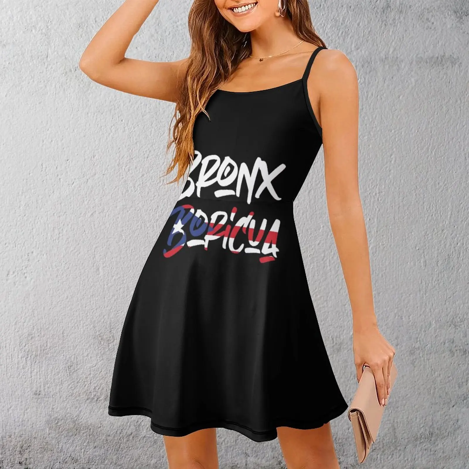مثير برونكس Boricua العلم الفن المرأة فستان بكتافة الفكاهة الجرافيك الأطراف الملابس النسائية الحمالة فستان خمر #1