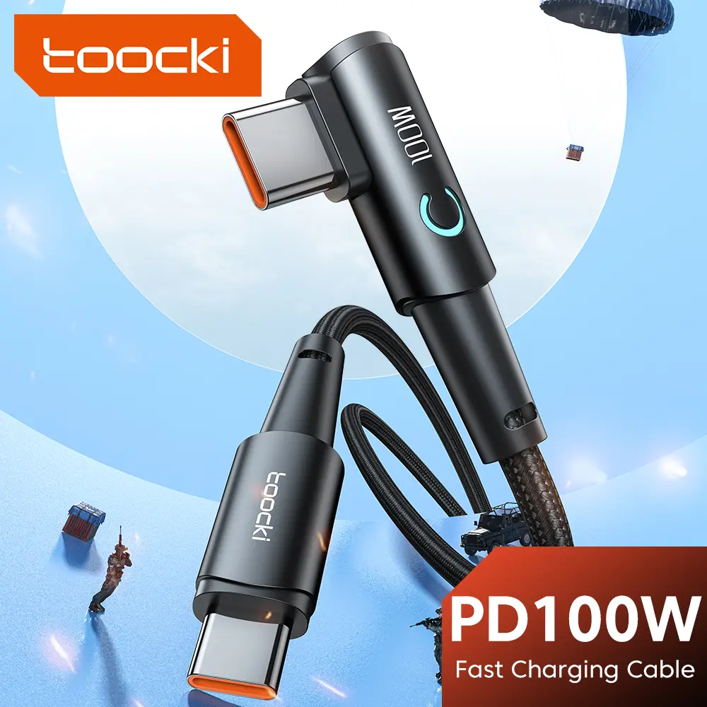 Toocki-100W USB C TO C 타입 케이블 PD 고속 충전기, 삼성 화웨이 샤오미 맥북 포코 엘보 90 도 USB 2.0 데이터 코드 와이어