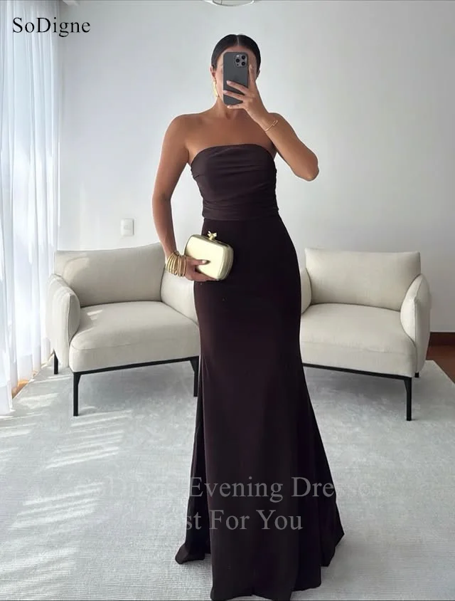 Sodigne chiffon vestidos de baile sem alças sem mangas fitas sereia vestido de festa encantador até o chão vestidos de baile personalizados