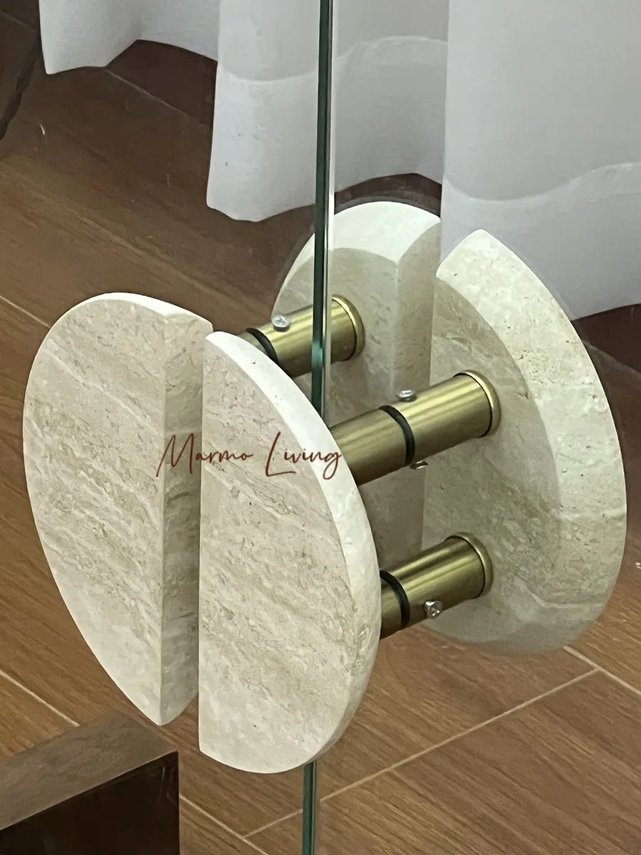 Light Luxury Semi-circular Marble Handles High-end Glass Door Travertine Entrance Pull Double-hole Handles for Drawers Wardrobes