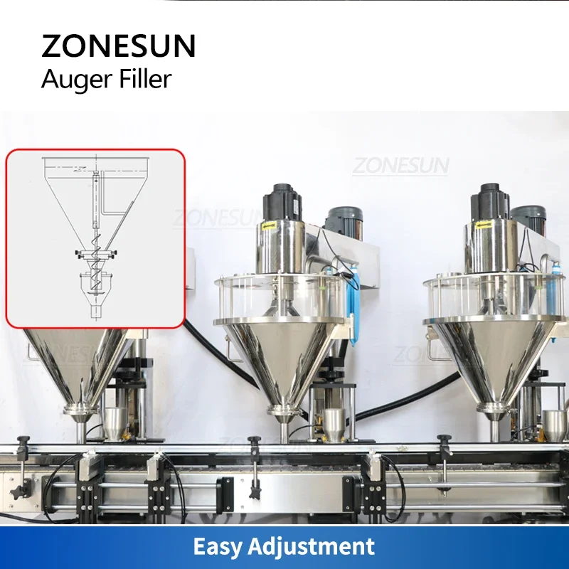 ZONESUN-máquina de llenado de polvo automática, servomotor de 3 cabezales, tarros de botellas de llenado de barrena, harina, leche, Chile, producción de café, ZS-FM4A