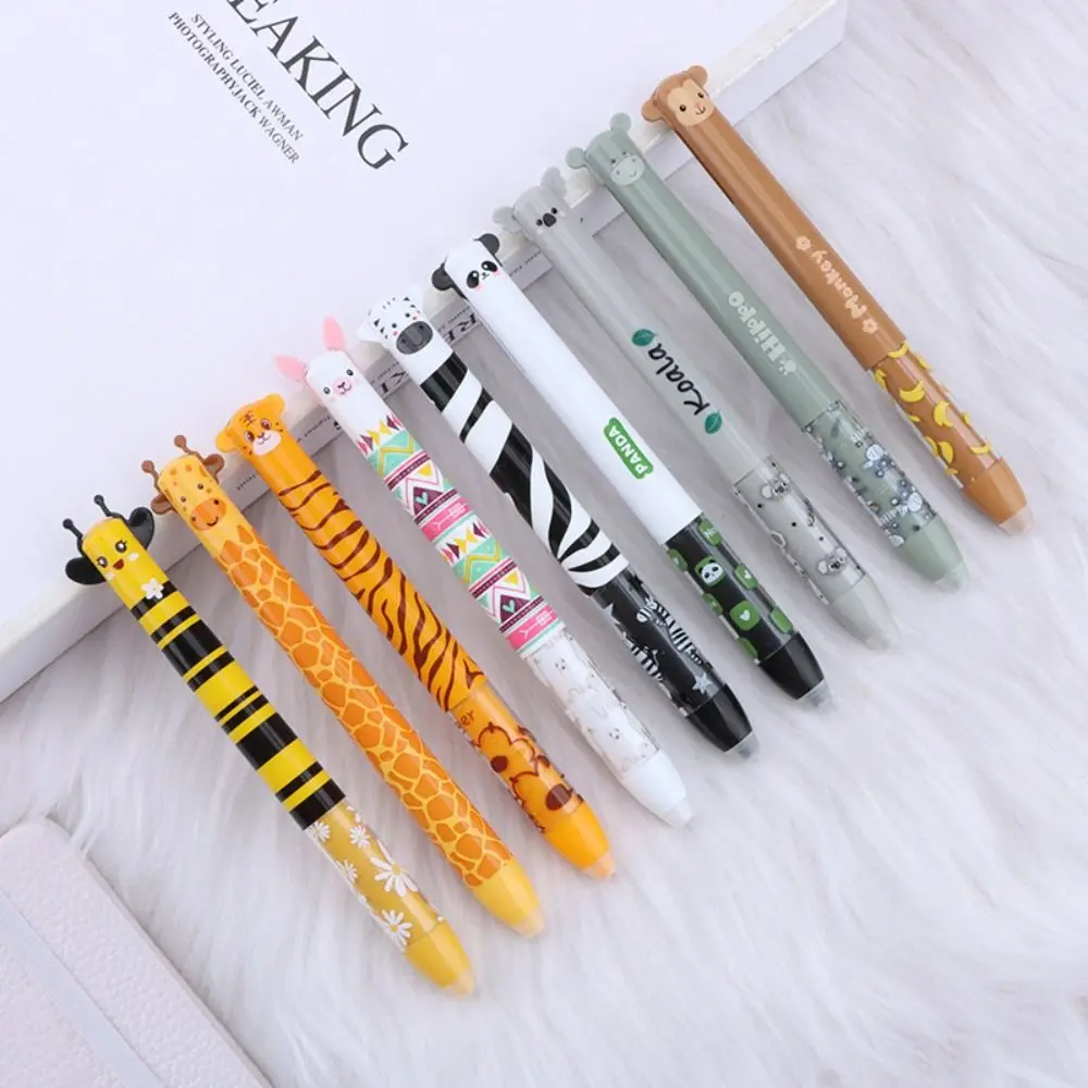 Cartoon Erasable Ballpoint Pen Double Ink Color Quick-drying Gel Pen Animal Design Writing Tool Student Test