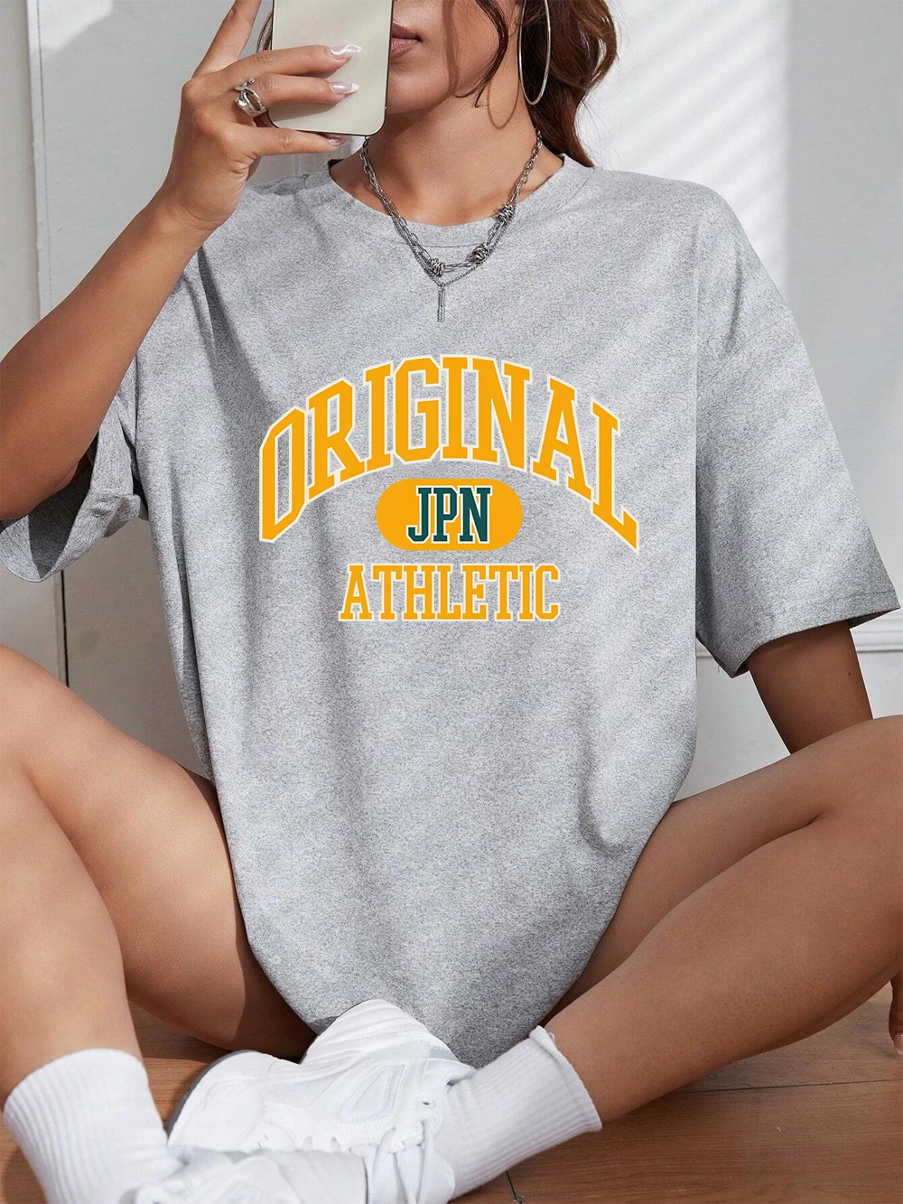 Jpn Original Athletic Sports Bedruckte T-Shirts für Damen, Sommer-Baumwoll-T-Shirt, lockerer O-Ausschnitt, weich, bequem, Tops, Freizeitkleidung