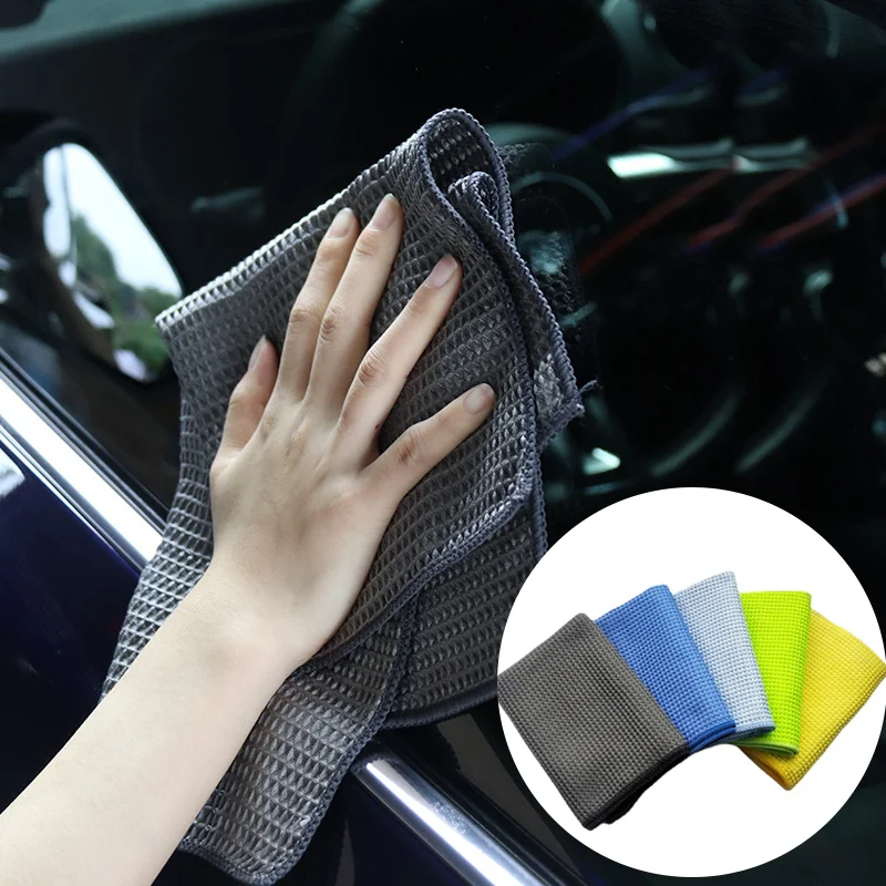 2PC Car Wash Towel Glass Cleaning Water Drying Microfiber Window Clean Wipe Auto Detailing Waffle Weave for Kitchen Bath