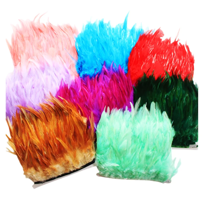 10 Meter Rooster Feathers Trims 10-15CM 4-6inch Strip for Wedding Party Clothing Chicken Feather Trim