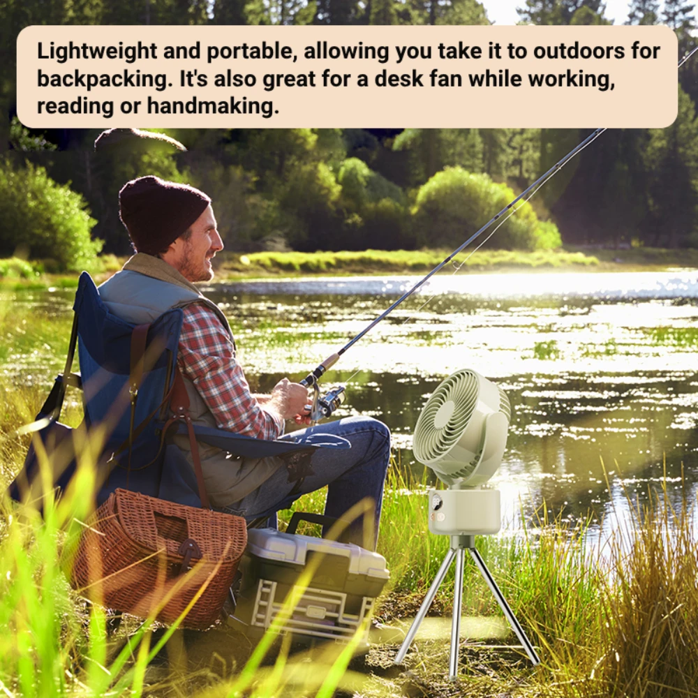 مروحة تخييم قابلة لإعادة الشحن لسطح المكتب، محمولة، شاشة رقمية، مروحة كهربائية 360 درجة °   مراوح واقفة للرأس قابلة للدوران مع حامل ثلاثي القوائم