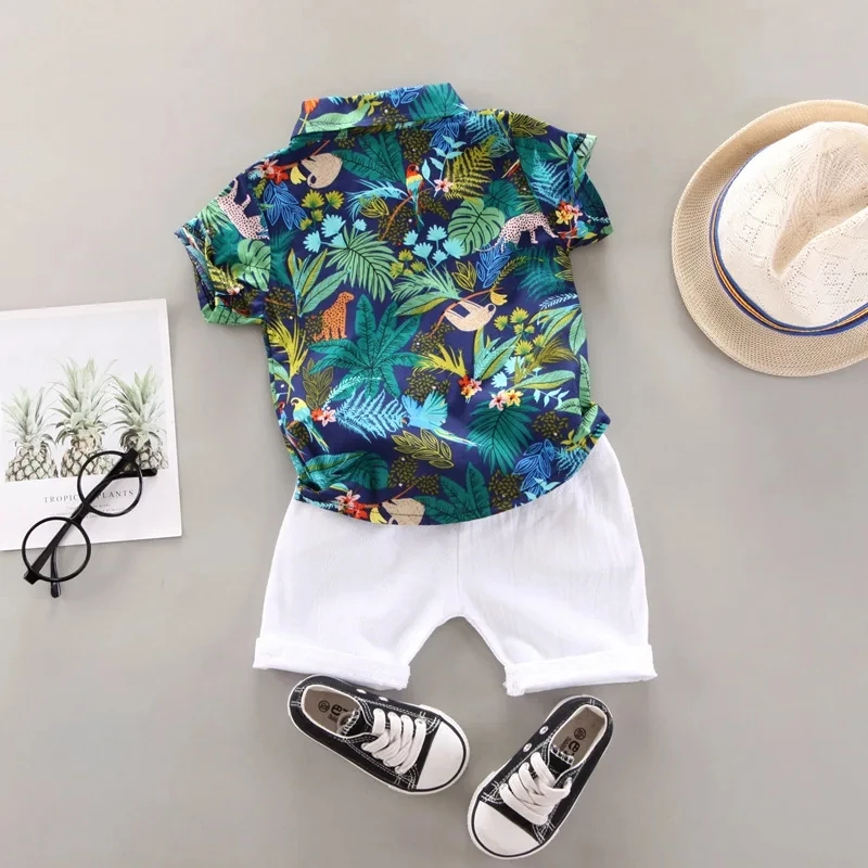 Baby Boy Clothes Baby Clothes 0-5 Years Old Summer Short-Sleeved Shorts Suit Baby Printed Shirt Casual Shorts Two-Piece Suit