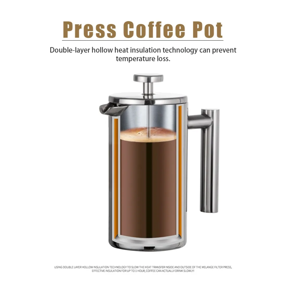 350ml/12oz French Press Coffee Maker Double Wall Insulated Triple Filtration System Coffee Tea Kettle 304 Stainless Steel