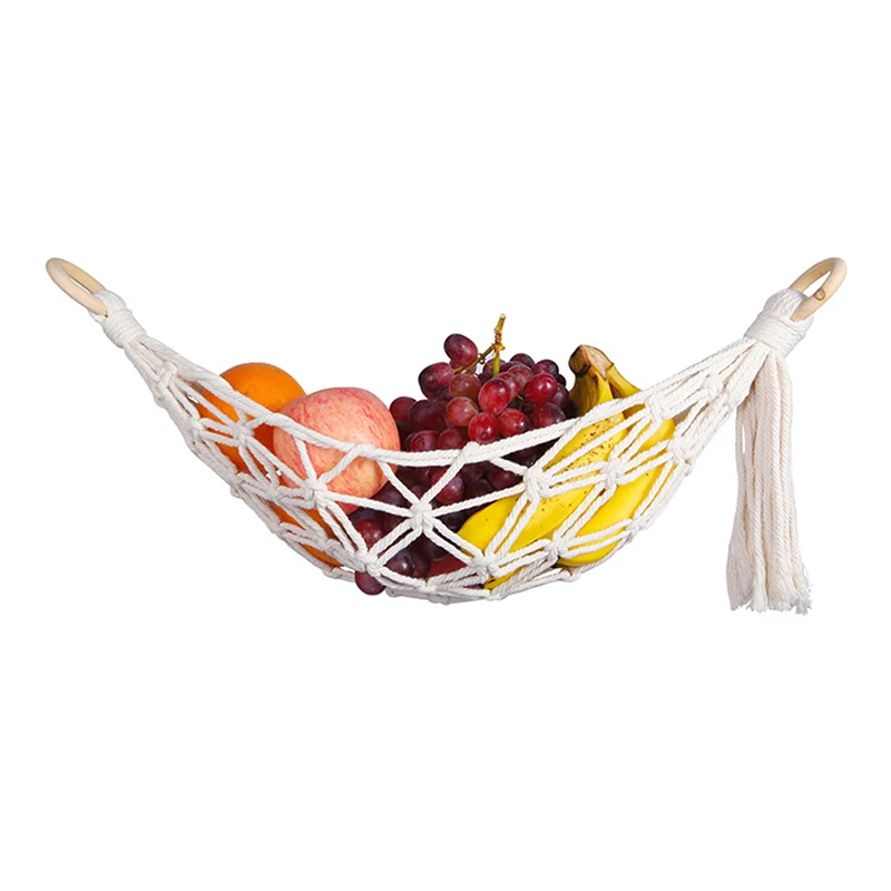 Hanging Fruit Hammock for Kitchen Under Cabinet Macrame Fruit Basket Net Veggies Hammock For Extra Storage