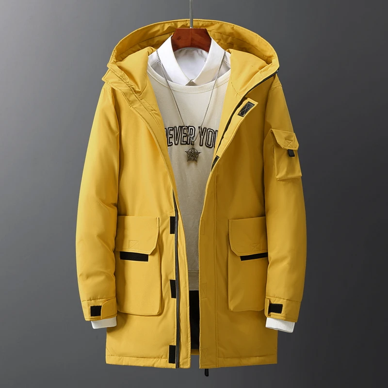 

Youthful Workwear Sle Men's down Jaet Winter Outerwear Long Hooded Casual Lazy Faion Polyester Fiber Thiened Coat