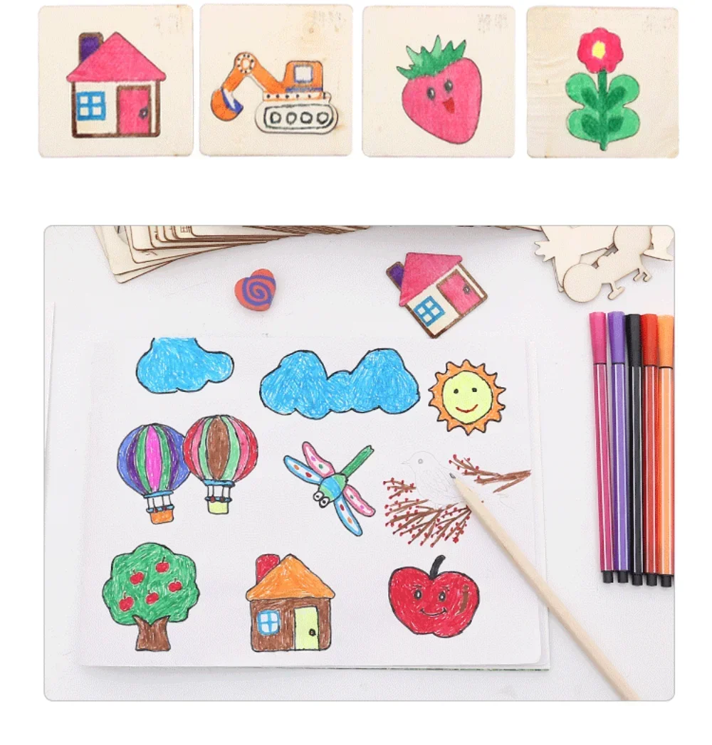 New 20/32Pcs Kids Art Sets Drawing Toys DIY Painting Stencils Template Wooden Craft Educational for Children Drawing Supplies