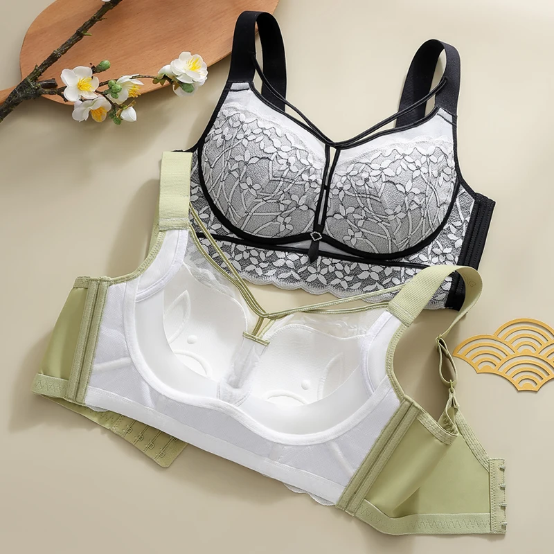 حمالة صدر نسائية من الدانتيل غير الرغوي خالية من الأسلاك تغطية كاملة مريحة تناسب أكواب D-E-F مقاسات 34-48