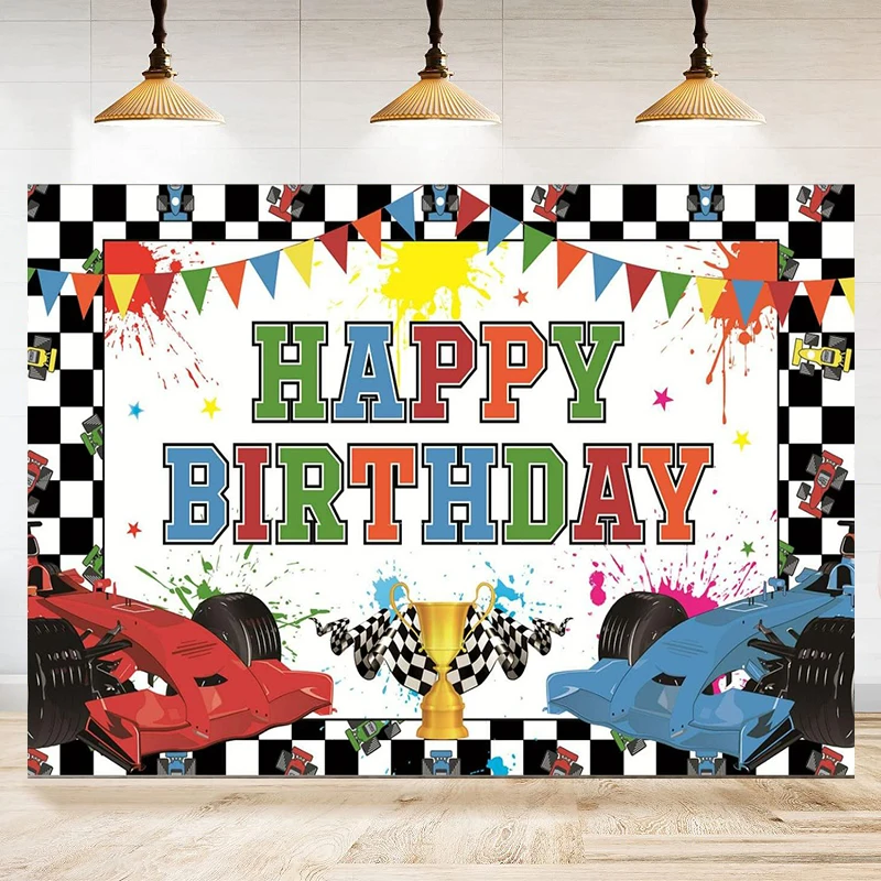Checkered Racing Car Champion Trophy Photography Backdrop Party Decorations Racing Background Decorations Birthday Banner