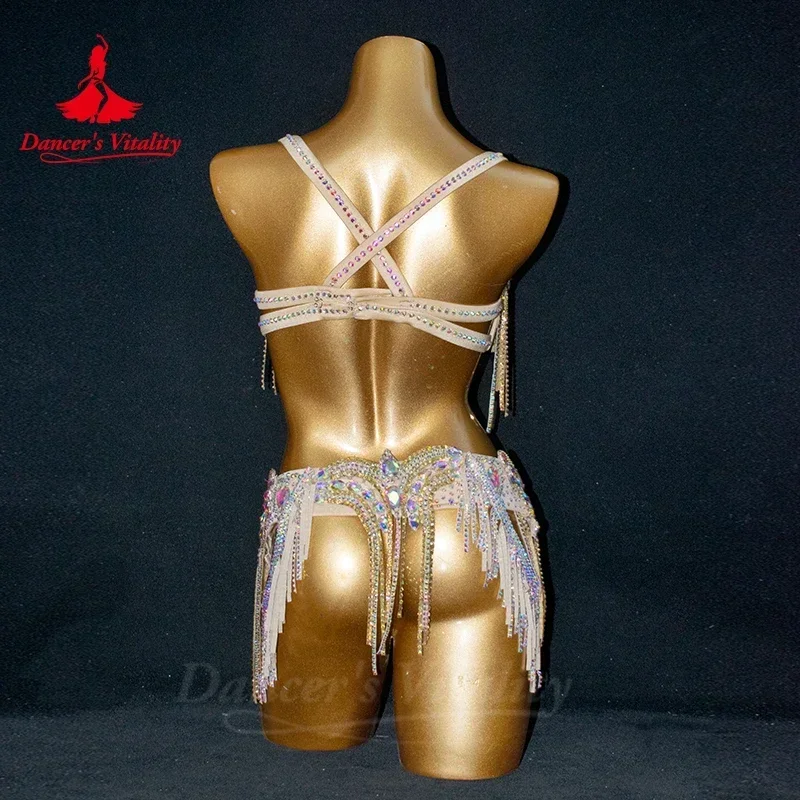 Traje de actuación de danza del vientre para mujer, sujetador y cinturón de piedras AB para adultos y niños, traje de Baile Oriental personalizado,