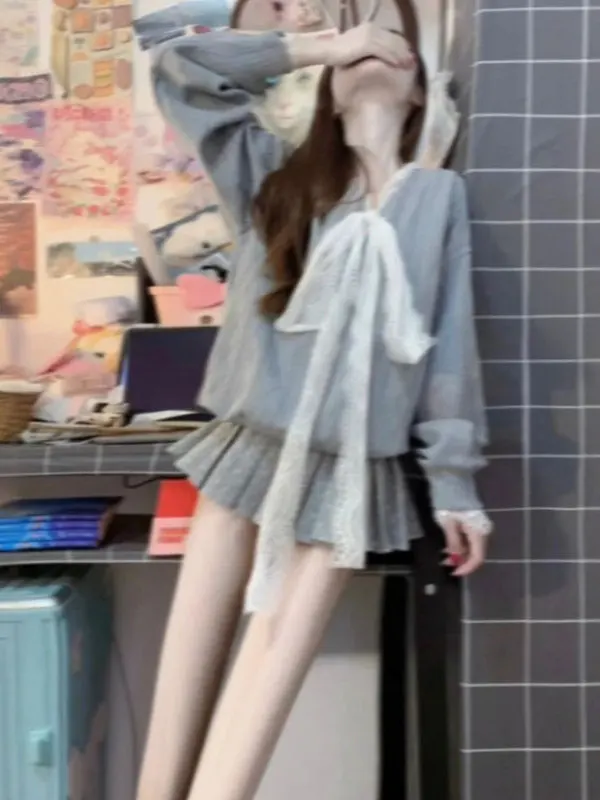 

Thiened V-ne Loose Knitted Sweater Gentle Wind Beautiful Unique Top Small Size Winter Faionable Warm Cotton Long Sve