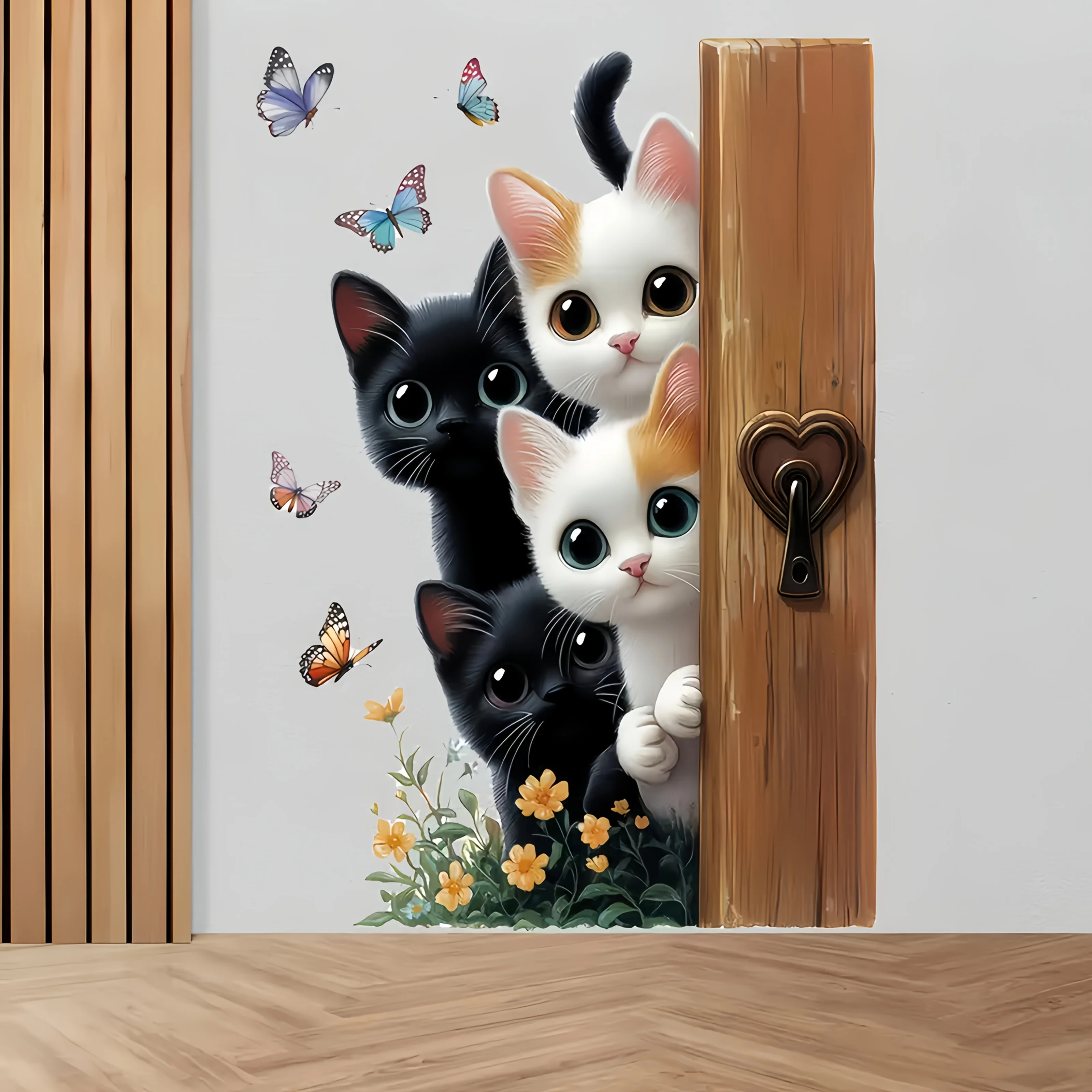 2D-Wandaufkleber, 1 Stück Katzen- und Tier-Maisblumen-Wandaufkleber, geeignet für Wohn- und Schlafzimmerdekoration, abnehmbare Wandverkleidung.