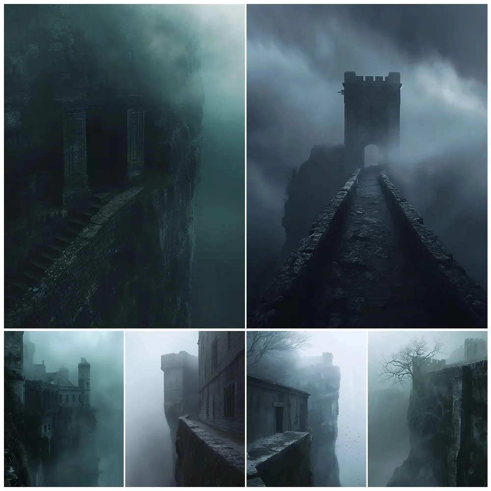 

Abandoned Castle On The Cliff,Vintage Wall Art,Canvas Painting,Mysterious Place,Abstract Art Poster Print,Home Decor Unframed