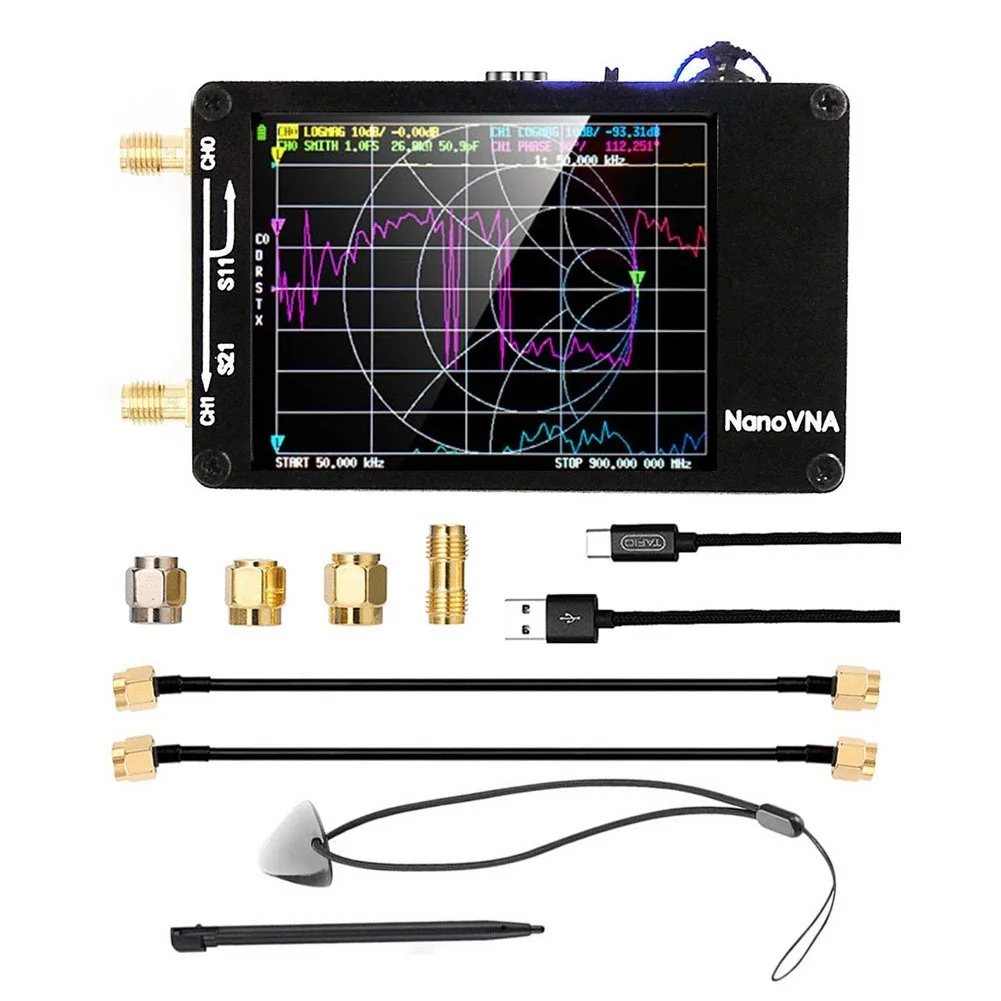 Handheld RF Analyzer Black VNA Antenna Analyzer 2.8-inch Touchscreen 50kHz-1.5GHz Measurement Type-C USB Serial