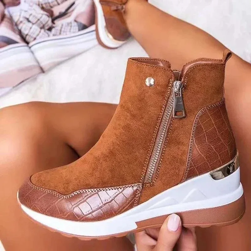 Women Boot 2022 Autumn Winter High Top Vulcanize Shoes Women Platfrom Wedges Shoes Zipper Chunky Sneakers Female Shoes Plus Size