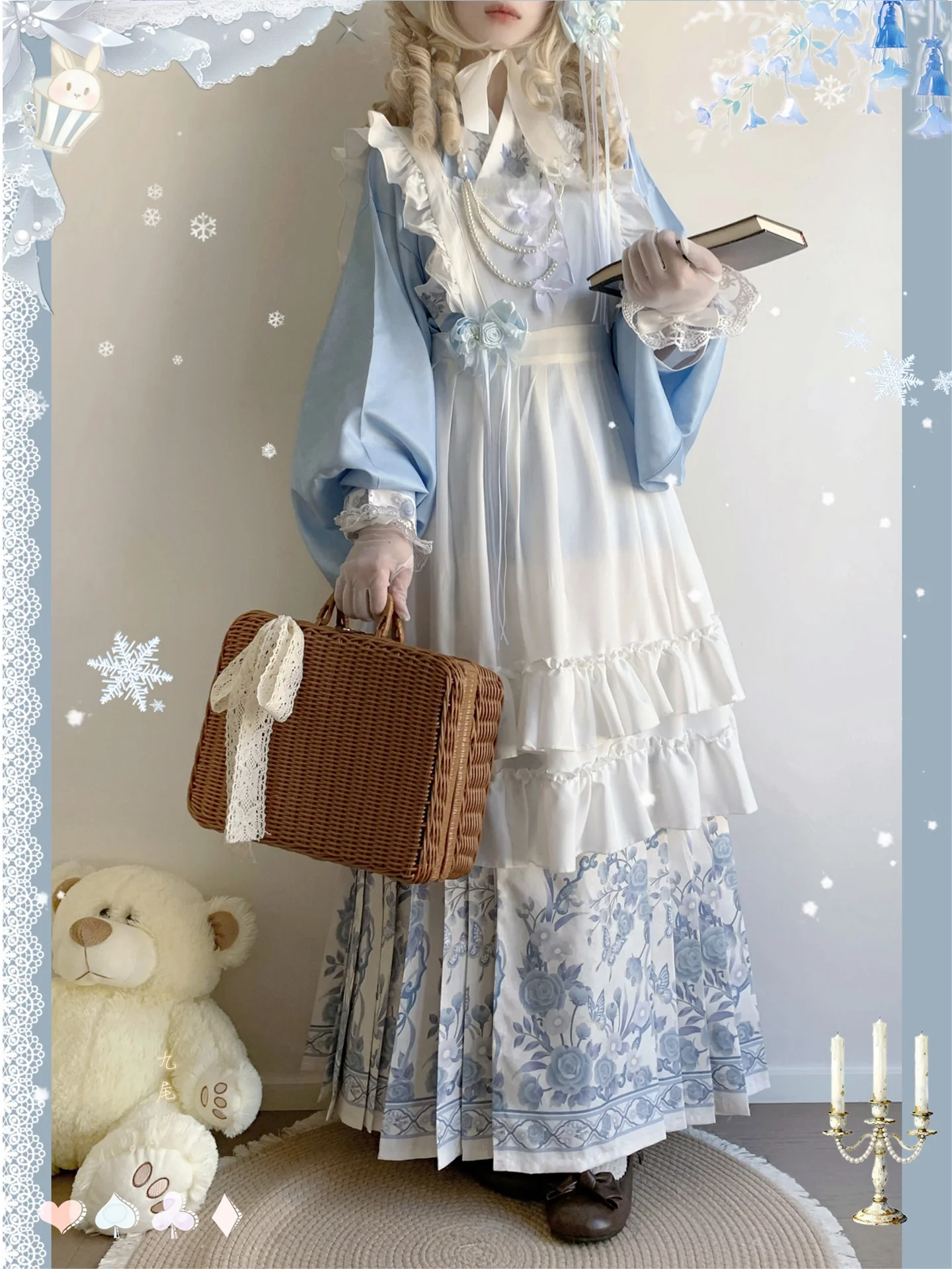 Original Han Han Yang Zhong Ming Dynasty  Frock Coat with Fur Collar And Padded Skirt Cute Autumn Winter Clothing