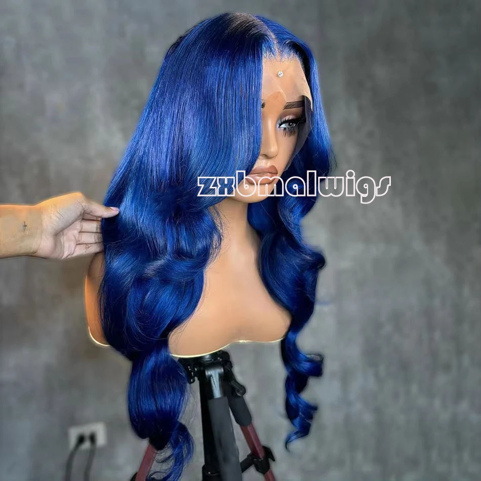 QW Synthetic Hair Lace Front Wig For Women  Blue Body Wave Preplucked Glueless  Heat Temperature Daily Cosplay