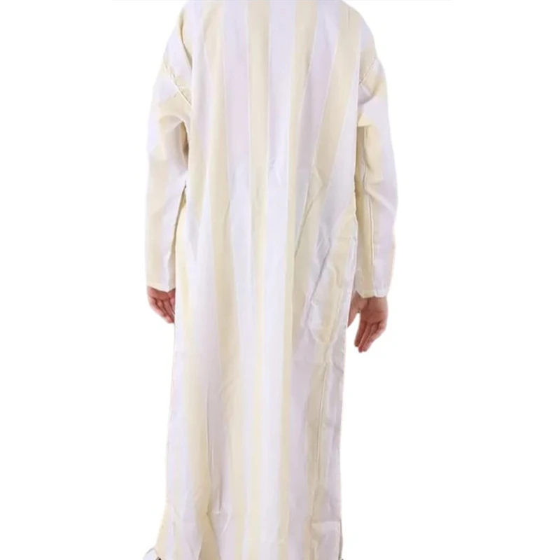 634C Mens Listrado Muçulmanos Robe Muçulmanos Roupas Árabe Saudita Robe Mangas Compridas Kaftan Thobe Moletom Com Capuz Médio