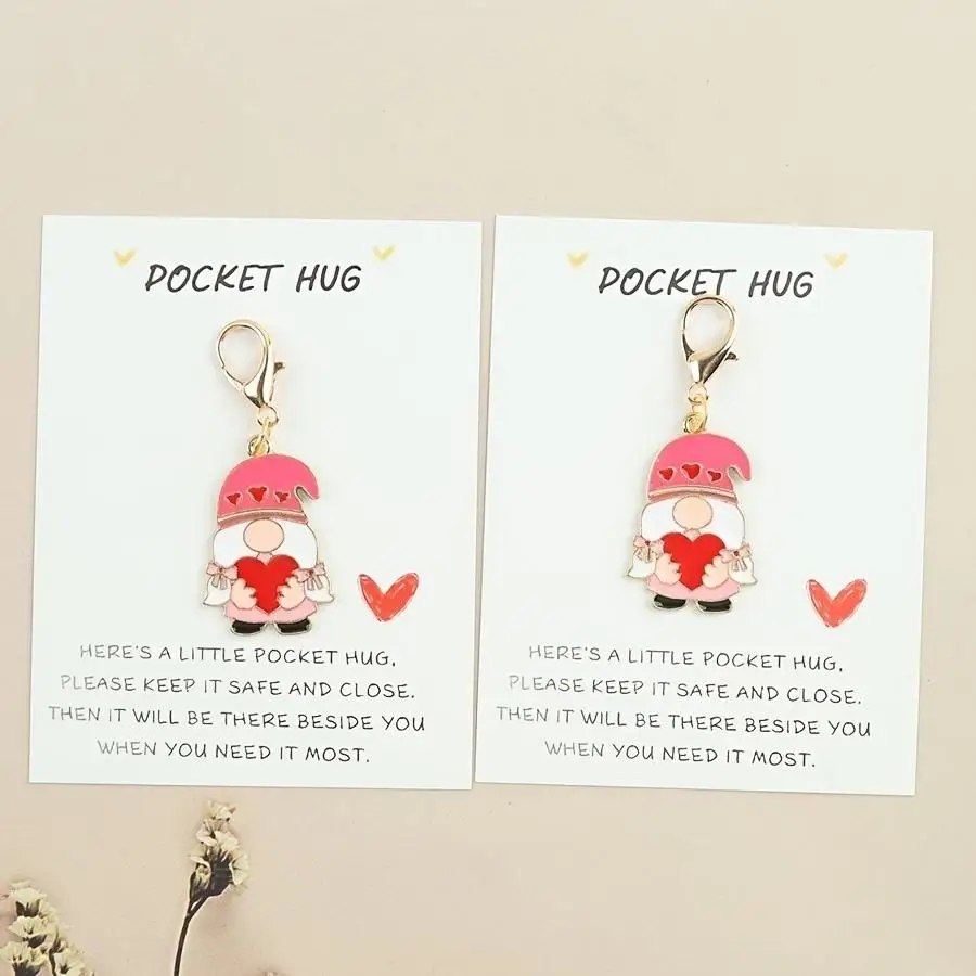 1/5/10/20/50/100pcs 2D Flat - s 2D Positive Dwarf Keychain with Heart Pendant, Comes with Pocket Hug Greeting Card, Perfect for